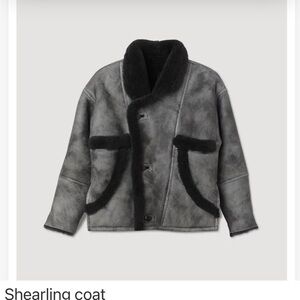 Sandro Shearling Coat, Size 38, Charcoal grey/black